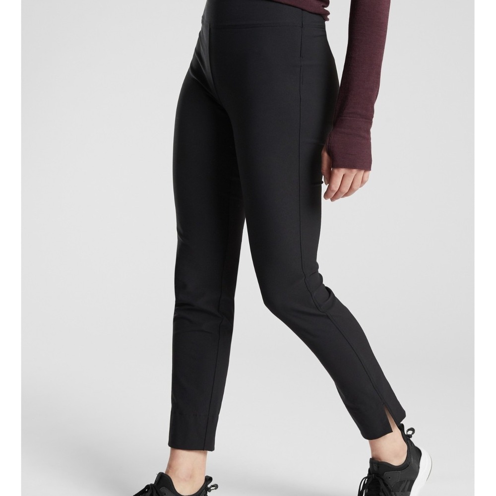 Athleta Wander Slim Ankle Pant Womens 14 Black Zip Pocket Water Repellant